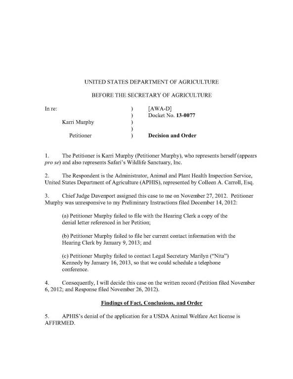 Karri Murphy's appeal to the USDA rejected Jan 13, 2013_Page_1